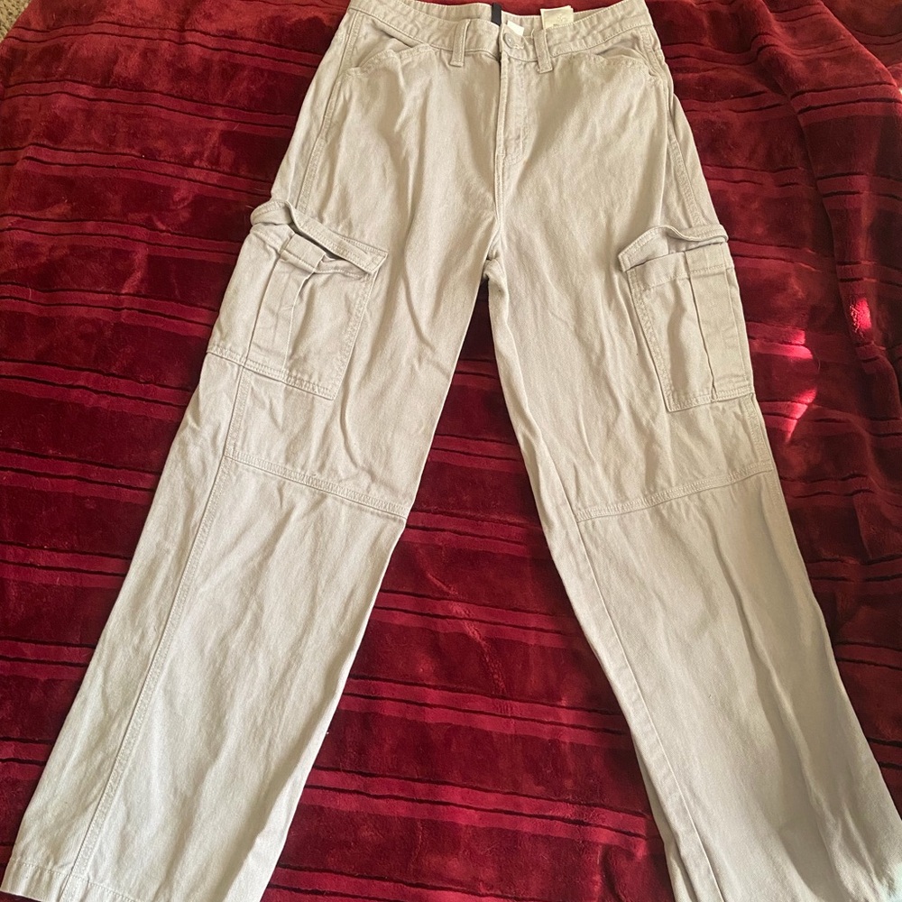 Light Gray Wide Leg Cargo Pants